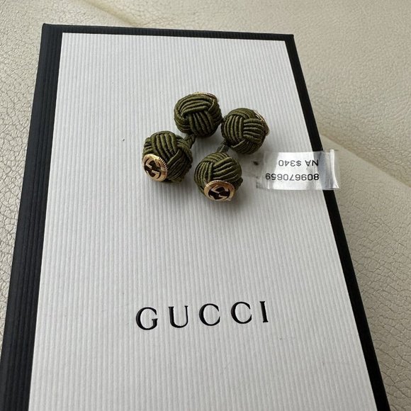 NEW Gucci Interlocking G rope cufflinks Green Gold GG Logo - Picture 3 of 9